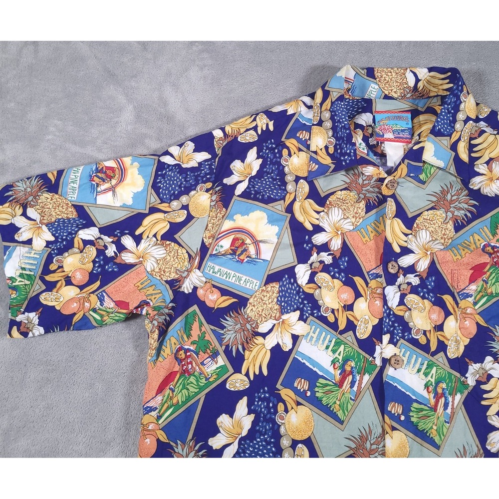Reyn Spooner Joe Kealoha Shirt Mens‎ Large Hawaiian Pineapple Hula Button Up